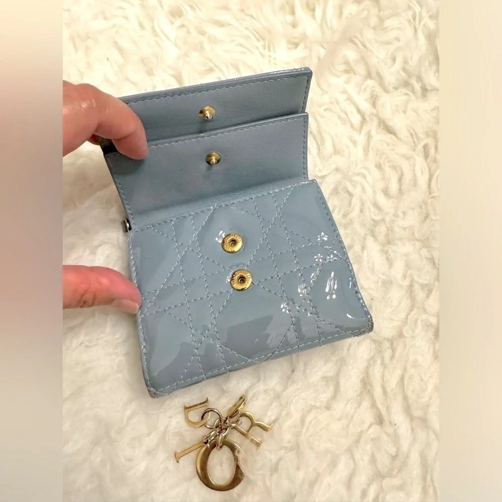 2024 CHRISTIAN DIOR Lotus Wallet Cloud Blue Patent Cannage Calfskin, Authentic